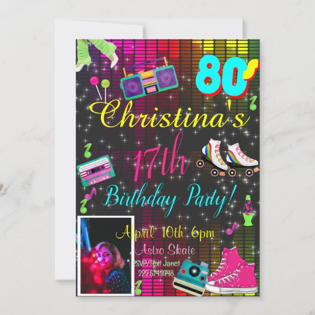 80's Invitation, Photo Invite Back to the 80's,  (Front)