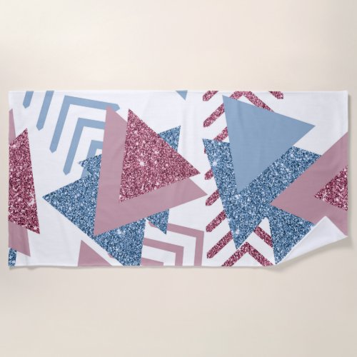 80s Lunar Abstract  Dusty Mauve Pink and Blue Beach Towel