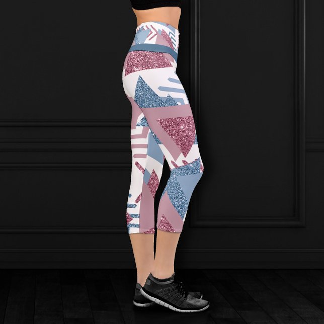 80s Lunar Abstract | Dusty Mauve Pink and Blue Capri Leggings (Creator Uploaded)