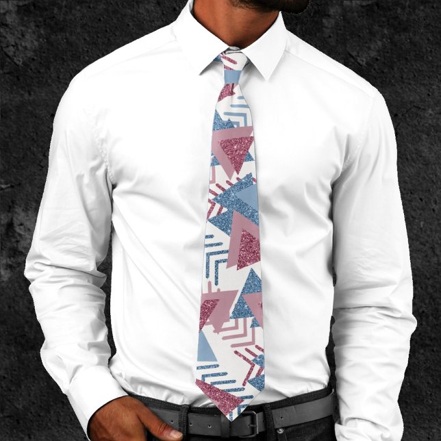 80s Lunar Abstract | Dusty Mauve Pink and Blue Neck Tie (Creator Uploaded)