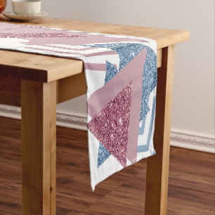 80s Lunar Abstract Dusty Mauve Pink and Blue Short Table Runner