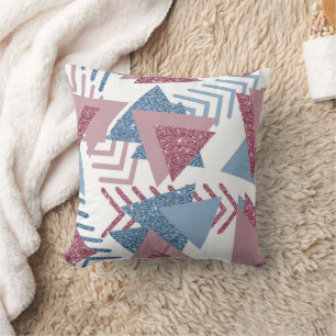 80s Lunar Abstract Dusty Mauve Pink and Blue Throw Pillow