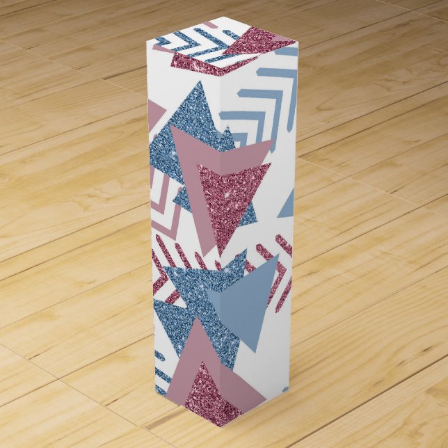 80s Lunar Abstract | Dusty Mauve Pink and Blue Wine Box (Front)