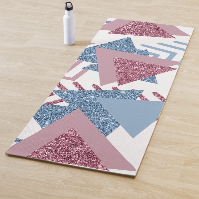80s Lunar Abstract | Dusty Mauve Pink and Blue Yoga Mat (In Situ)