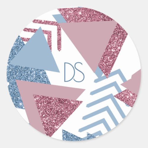 80s Lunar Abstract  Dusty Pink and Blue Custom Classic Round Sticker
