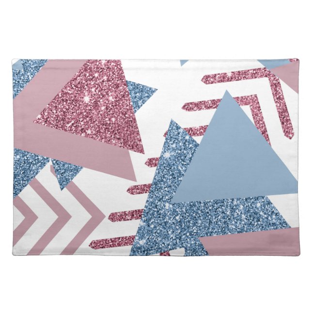 80s Lunar Abstract | Dusty Pink and Blue Custom Cloth Placemat (Front)