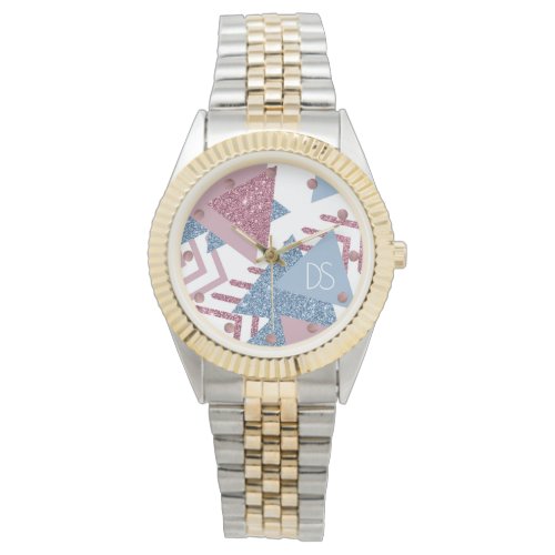 80s Lunar Abstract  Dusty Pink and Blue Custom Watch