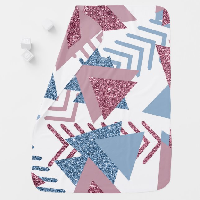 80s Lunar Abstract | Dusty Pink and Blue Pattern Baby Blanket (In Situ)