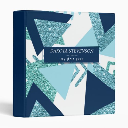 80s Luxe Abstract  Turquoise and Navy Baby Album 3 Ring Binder