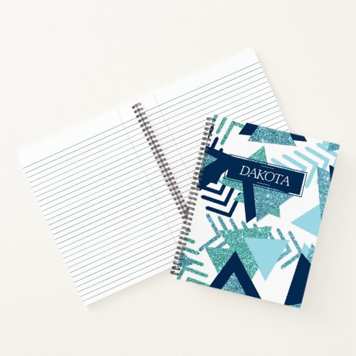 80s Luxe Abstract  Turquoise and Navy Blue Custom Notebook