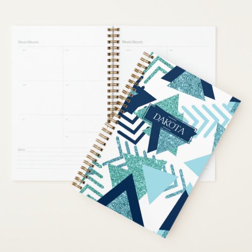 80s Luxe Abstract  Turquoise and Navy Blue Custom Planner