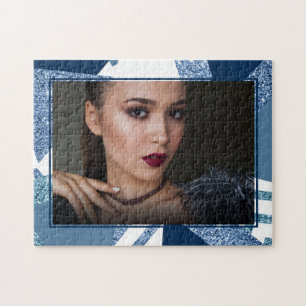 80s Luxe Abstract Turquoise and Navy Blue Photo Jigsaw Puzzle