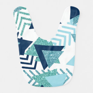 80s Luxe Abstract   Turquoise and Navy Blue Shapes Baby Bib