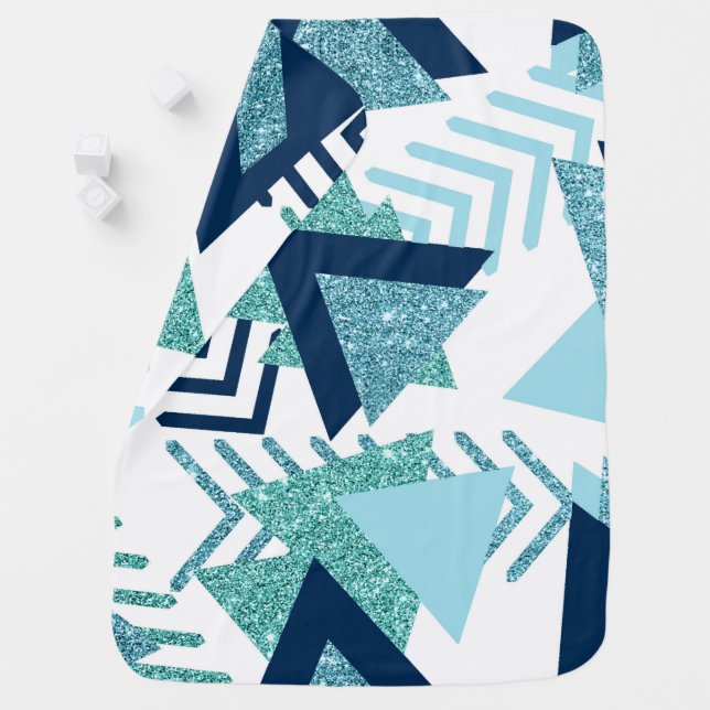 80s Luxe Abstract | Turquoise and Navy Blue Shapes Baby Blanket (In Situ)