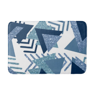 80s Luxe Abstract Turquoise and Navy Blue Shapes Bath Mat