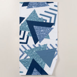 80s Luxe Abstract Turquoise and Navy Blue Shapes Beach Towel