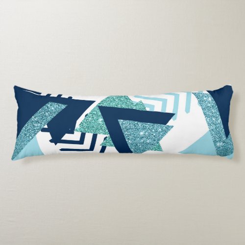 80s Luxe Abstract  Turquoise and Navy Blue Shapes Body Pillow