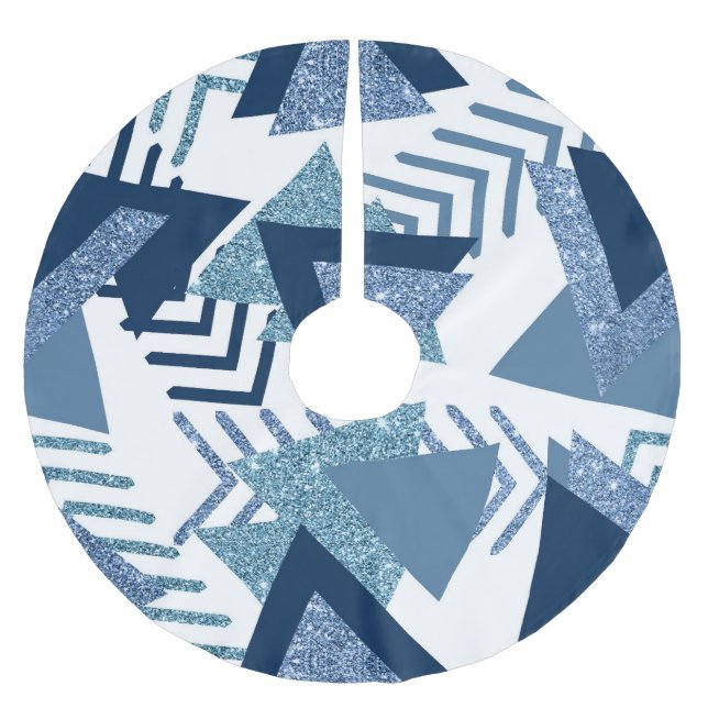 80s Luxe Abstract | Turquoise and Navy Blue Shapes Brushed Polyester Tree Skirt (Front)