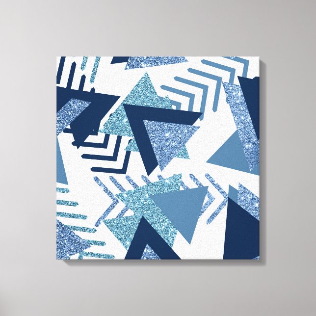 80s Luxe Abstract | Turquoise and Navy Blue Shapes Canvas Print (Front)