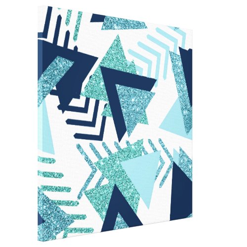 80s Luxe Abstract  Turquoise and Navy Blue Shapes Canvas Print