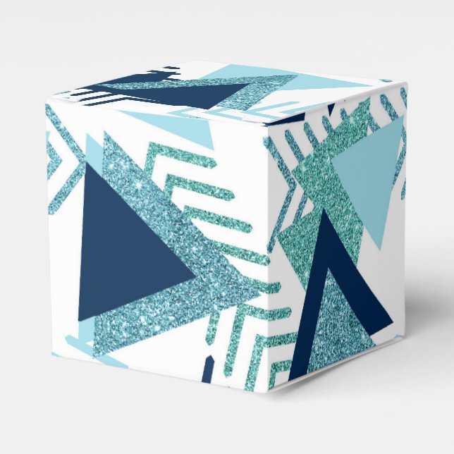 80s Luxe Abstract | Turquoise and Navy Blue Shapes Favor Boxes (Front Side)