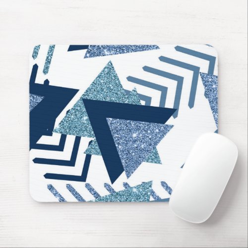 80s Luxe Abstract  Turquoise and Navy Blue Shapes Mouse Pad