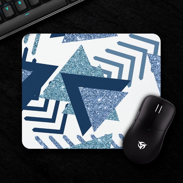 80s Luxe Abstract | Turquoise and Navy Blue Shapes Mouse Pad (Creator Uploaded)