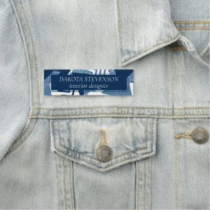80s Luxe Abstract Turquoise and Navy Blue Shapes Name Tag