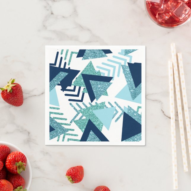 80s Luxe Abstract | Turquoise and Navy Blue Shapes Napkins (Insitu)