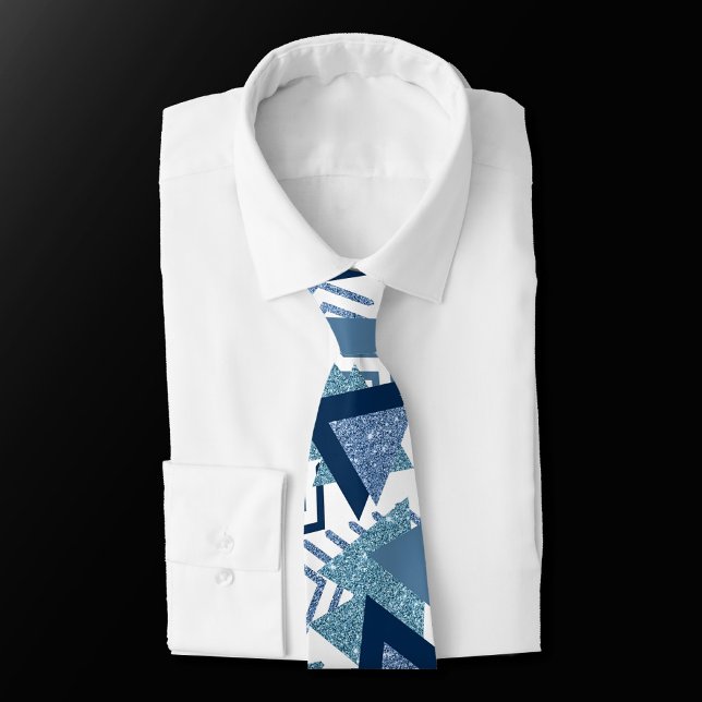 80s Luxe Abstract | Turquoise and Navy Blue Shapes Neck Tie (Creator Uploaded)