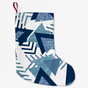 80s Luxe Abstract   Turquoise and Navy Blue Shapes Small Christmas Stocking