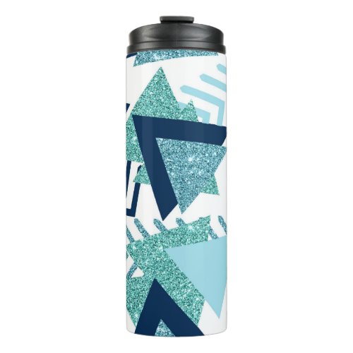 80s Luxe Abstract  Turquoise and Navy Blue Shapes Thermal Tumbler