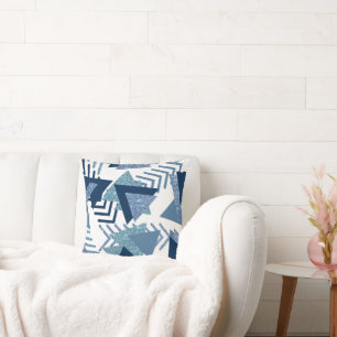 80s Luxe Abstract   Turquoise and Navy Blue Shapes Throw Pillow