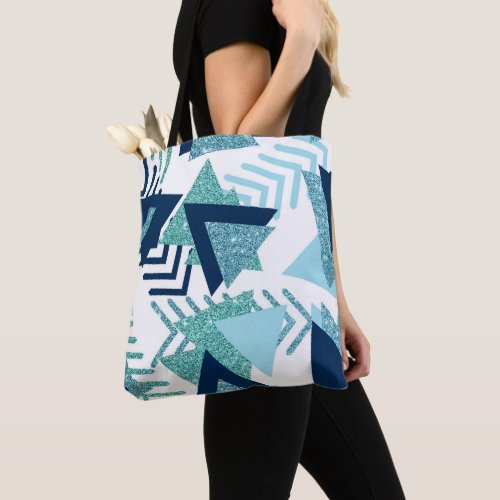 80s Luxe Abstract  Turquoise and Navy Blue Shapes Tote Bag