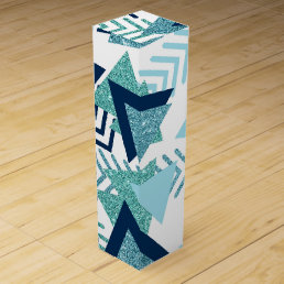 80s Luxe Abstract | Turquoise and Navy Blue Shapes Wine Box
