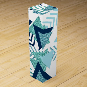80s Luxe Abstract   Turquoise and Navy Blue Shapes Wine Box