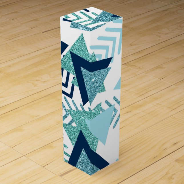80s Luxe Abstract | Turquoise and Navy Blue Shapes Wine Box (Front)