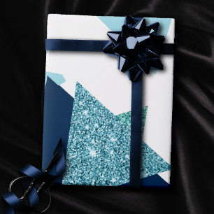 80s Luxe Abstract   Turquoise and Navy Blue Shapes Wrapping Paper