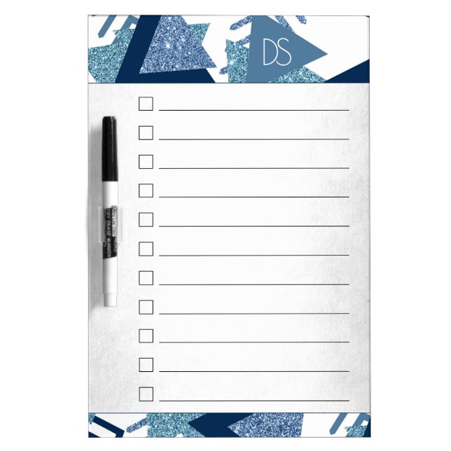 80s Luxe Abstract | Turquoise and Navy Checklist Dry Erase Board (Front)