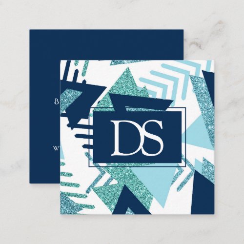 80s Luxe Abstract  Turquoise and Navy Monogram Calling Card