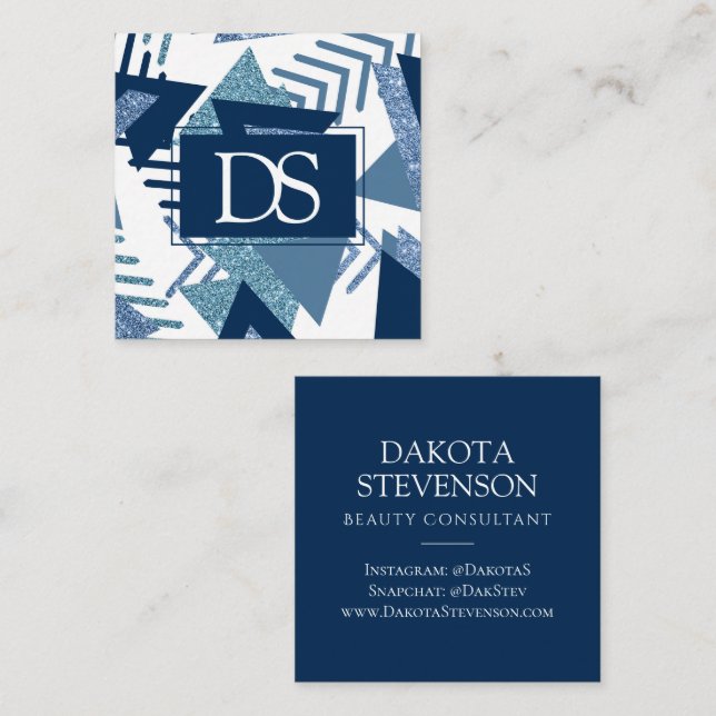 80s Luxe Abstract | Turquoise and Navy Monogram Calling Card (Front/Back)