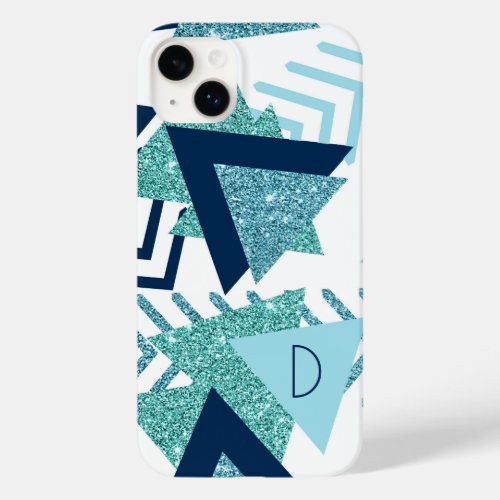 80s Luxe Abstract  Turquoise and Navy Monogram Case_Mate iPhone 14 Plus Case