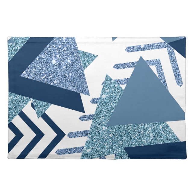 80s Luxe Abstract | Turquoise and Navy Monogram Cloth Placemat (Front)