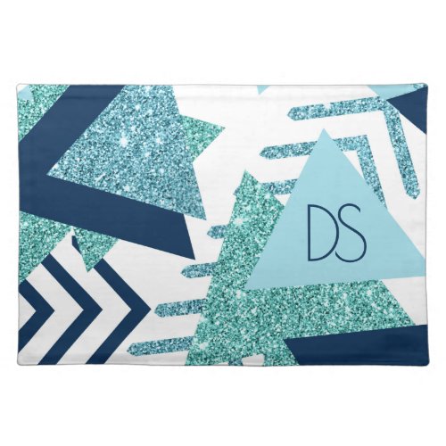 80s Luxe Abstract  Turquoise and Navy Monogram Cloth Placemat