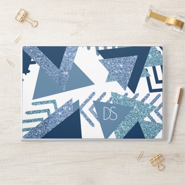 80s Luxe Abstract | Turquoise and Navy Monogram HP Laptop Skin (Desk)