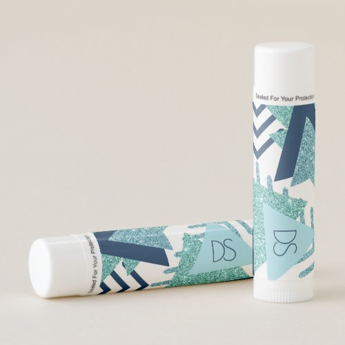 80s Luxe Abstract  Turquoise and Navy Monogram Lip Balm