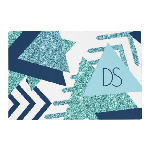 80s Luxe Abstract  Turquoise and Navy Monogram Placemat
