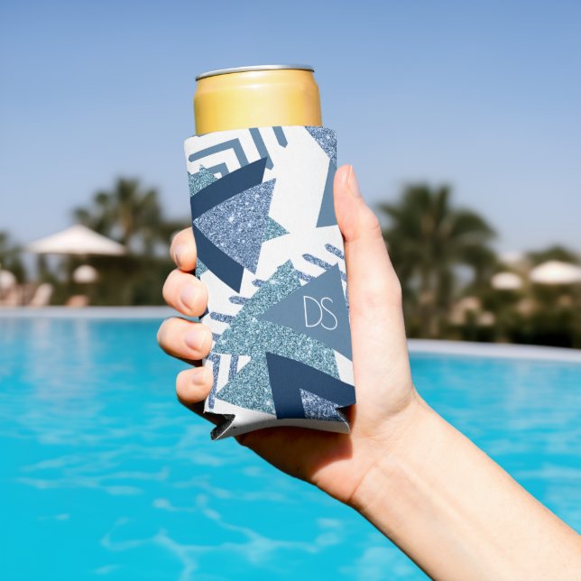 80s Luxe Abstract | Turquoise and Navy Monogram Seltzer Can Cooler (In Situ Pool)