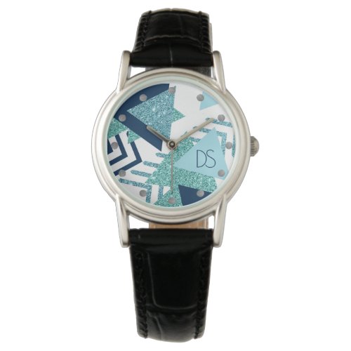 80s Luxe Abstract  Turquoise and Navy Monogram Watch