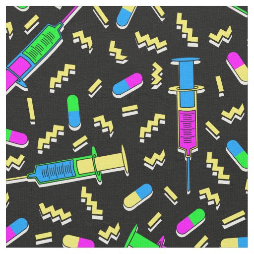 80s medical pattern on black fabric